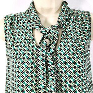 Anthropologie Maison d'Amelie Top Sz M Green Geometric Design Soft Tie Collar